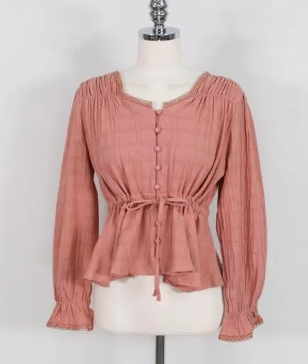 Women%20cute%20sweet%20peplum%20top%20slim%20waist%20a%20line%20belly%20design%20preppy%20style%20girls%20pink%20white%20button%20shirts%20blouses%20cotton%20D217%20-%20Image%202