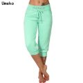 Summer Women's Fashion Elastic Waist 3/4 Jogging Capri Hose Strass Dance Paisley Drawstring Casual Sport Fitness Pants Plus Size.