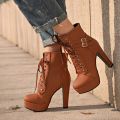 Plus Size Ankle Boots Women Platform High Heels Female Lace up Women's Shoes Buckle Woman Short Boot Ladies Footwear. 