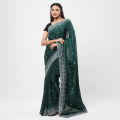 Indian Vichitra silk Green Saree with High-Quality Sequins Silvar Embroidery Work on Blouse.