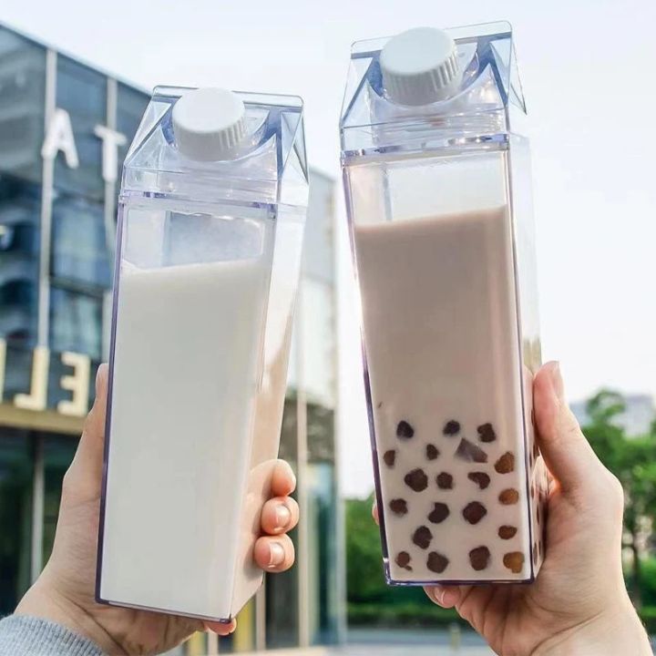 1000ml/500ml Milk Carton Water Bottle Transparent Plastic Milk Bottle Drinking Cup Clear Box Milk Storage Juice Tea Bottle