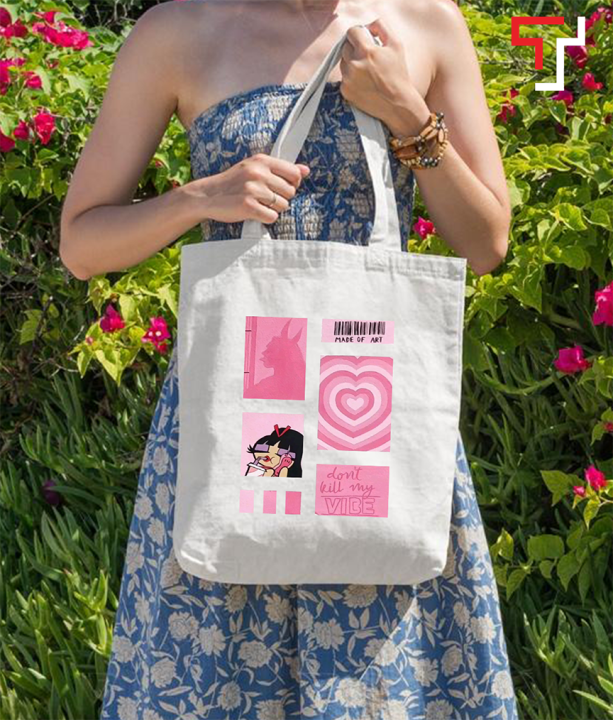 Customiezely Mood Board Printed Black and White Canvas Tote Bag with Zipper for Girls