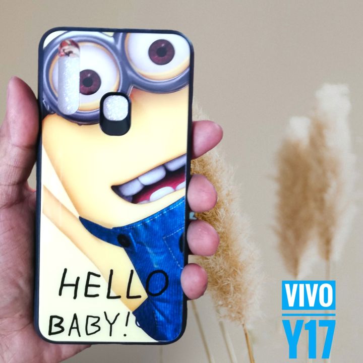 For vivo Y17 Luxurious Toughened Glass Back Case Cover - Phone
