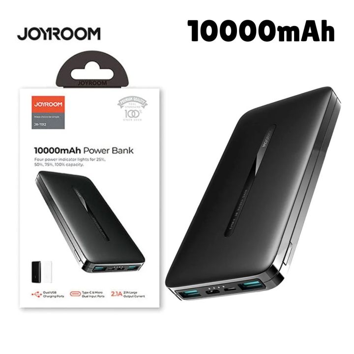 Joyroom 10000mAh Original Power Bank, JR-T012 Dual Port USB Output Power Bank - Black & White