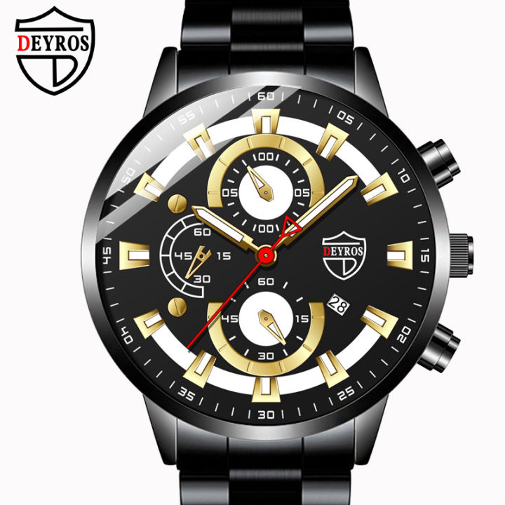 New DEYRO Men's Watch Fashion Stainless Steel Band Quartz Watch Calendar Watch Casual Sports Luminous Watch