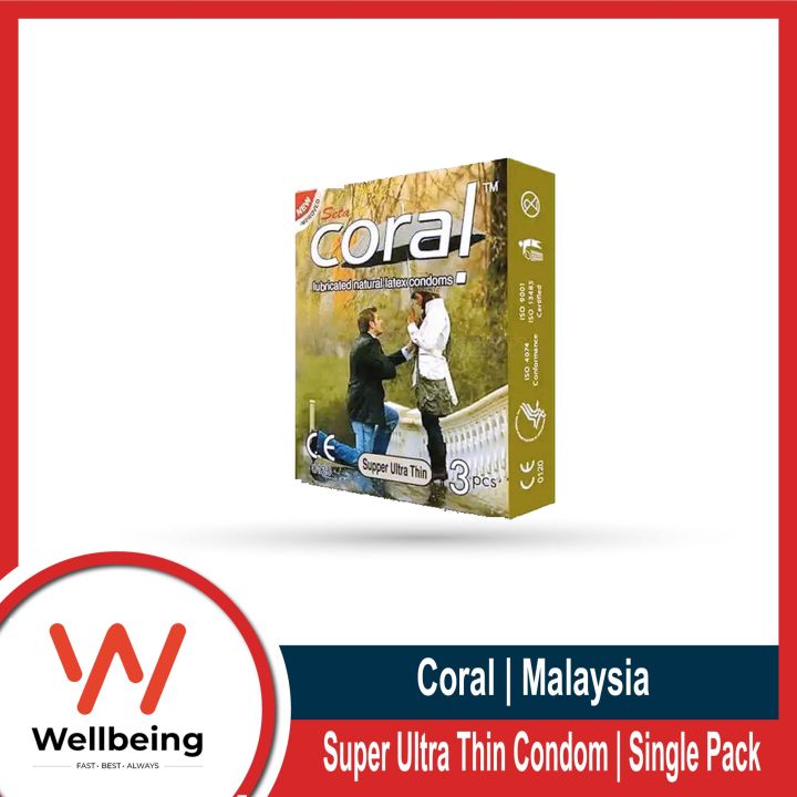 Coral Condom For Men Super Ultra Thin Lubricated Natural Latex - Combo 3 Packs