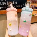 2L Kawaii Water Bottle Large Capacity Sports Motivational Leakproof Drinking Cup with Time Marker Items.