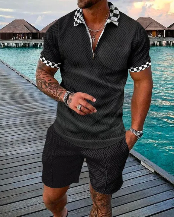 2023%20Summer%20New%20Sports%20Suit%20Men%203d%20Printed%20Casual%20Short%20Sleeve%20T%20Shirt%20Men's%20Lapel%20Zip%20Polo%20Shirt%20Men's%20Clothing%20Tracksuit%20-%20Image%203