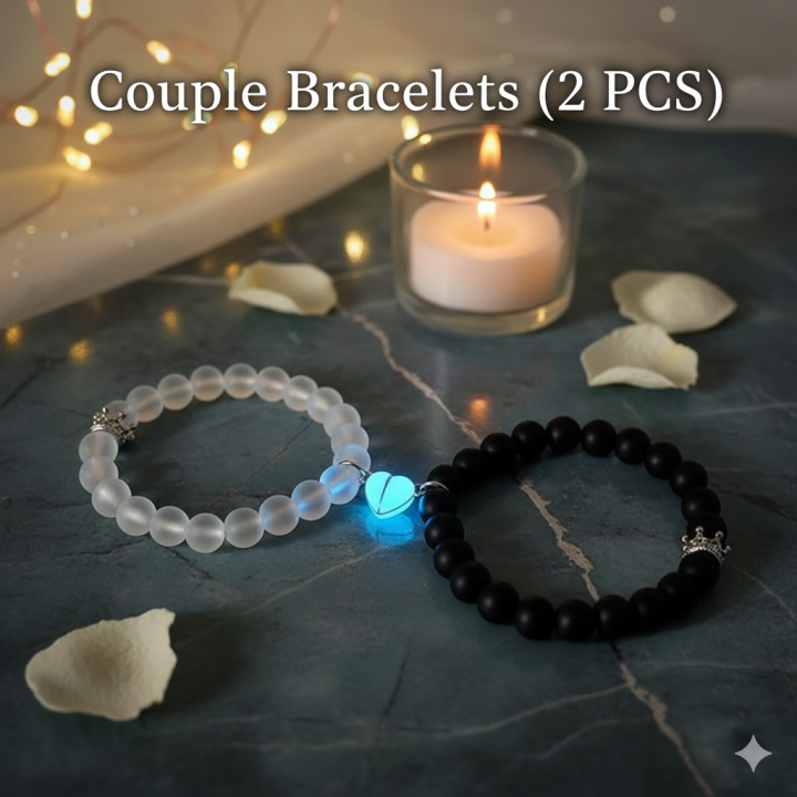 2 Pcs Set Luminous Magnetic Heart Couple Bracelet- Glow in the Dark