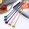 Round Threaded Straws 2 In 1 Stainless Steel Straw Spoon Reusable Straw Tableware Home Beverage Stirring Spoon Long Handle Dessert Coffee Spoon. 