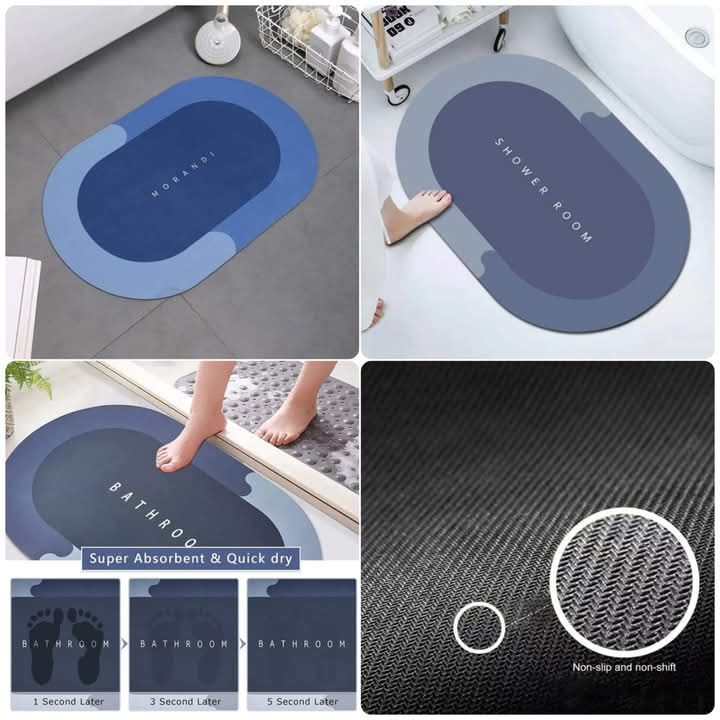 Bathroom Rugs, Modern Diatomaceous Earth Super Absorbent Quick Dry Grey Bath Mat Non Slip, Thin Bathroom Rugs Fit Under Door , Bathmats Rugs Washable, Bath Mats for Bathroom Floor