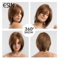 ESIN Synthetic Hair Medium Brown Straight Wigs for Women Wigs With Bangs Heat Resistant Party Daily Natural. 