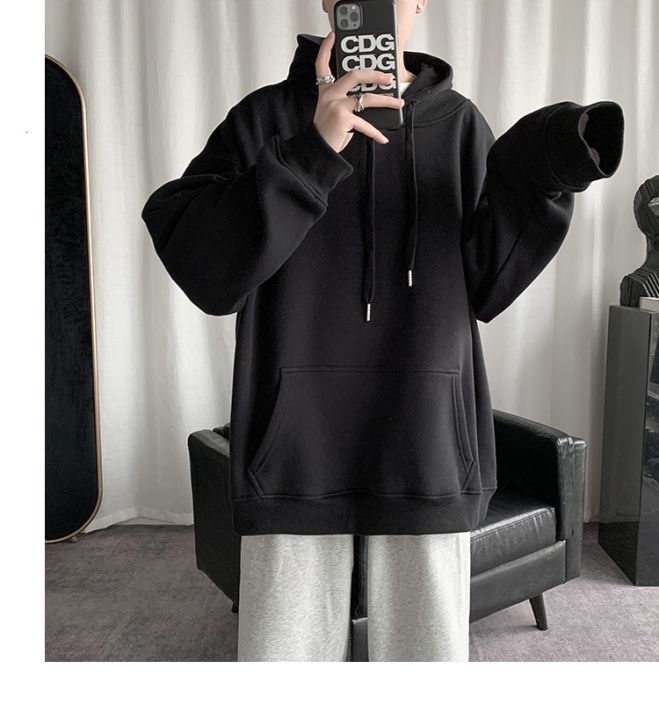 HybSkr%20Korean%20Men's%20Solid%20Color%20Hoodies%20Casual%20Hooded%20Pullovers%20Hoodie%20Warm%20Fleece%20Male%20Loose%20Sweatshirts%20Man%20Clothing%20-%20Image%207