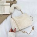 Winter Plush Tote Handbag Versatile Fluffy Shoulder Bag Soft Cute Chain Crossbody Bag Fashion Women Girls Small Square Handbag.