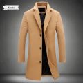 2023 Spring and Autumn Long Cotton Coat New Wool Blend Pure Color Casual Business Fashion Men's Clothing Slim Windbreaker Jacket. 