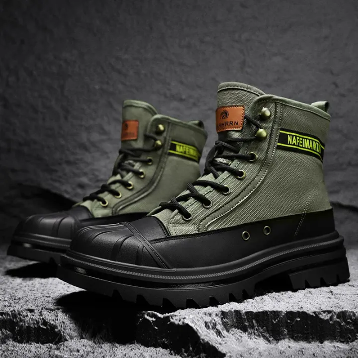 【selevn roind】 Shoes for Men Outdoor Male Booties 2023 Canvas Boots Toe Cap Anti-collision Shoes Winter Cotton Ankle Boots Fashion New