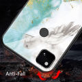 Biruiqu For Google Pixel 4A Shockproof Fashion Marble Tempered Glass Back Case Cover.
