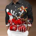 Men's polo shirt golf shirt Santa Moose snowflake carousel black light green red blue dark green 3D print casual breathable. 
