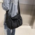 Fashion brand literary youth shoulder bag (female ins style) solid color lovers versatile work clothes bag (male canvas bag).