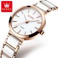 Olevs 5877 White Ceramics Watchstrap Analog Wristwatch for Women. 