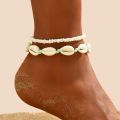 Boho Summer Ocean Beach Adjustable String Anklets Macrame Mussel Sea Shell Cowrie Beaded Chain Ankle Bracelet on Leg for Women. 