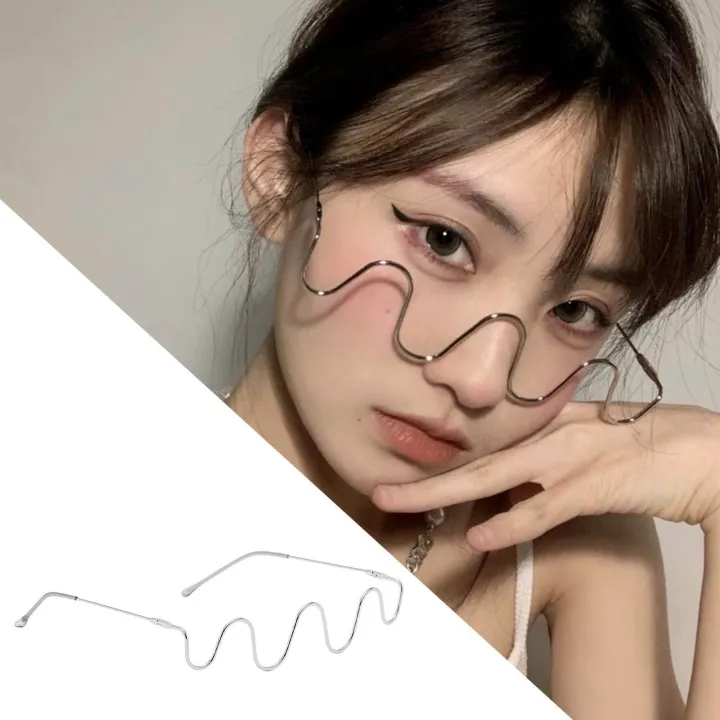 Glasses%20Frame%20No%20Lens%20Frame%20Crystal%20Wire%20Decorative%20Eyewear%20Eyeglasses%20Wave%20Shape%20for%20Rimless%20Music%20Festival%20Costumes%20,%20-%20Image%204