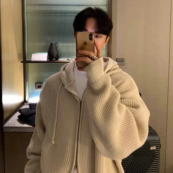 Winter%20Clothing%20Men's%20Luxury%20Knitted%20Hooded%20Zipper%20Cardigan%20Sweater%20Long%20Sleeve%20Solid%20Color%20Hoodie%20Korean%20Popular%20Knitwear%20BunnyGarden%20-%20Image%202