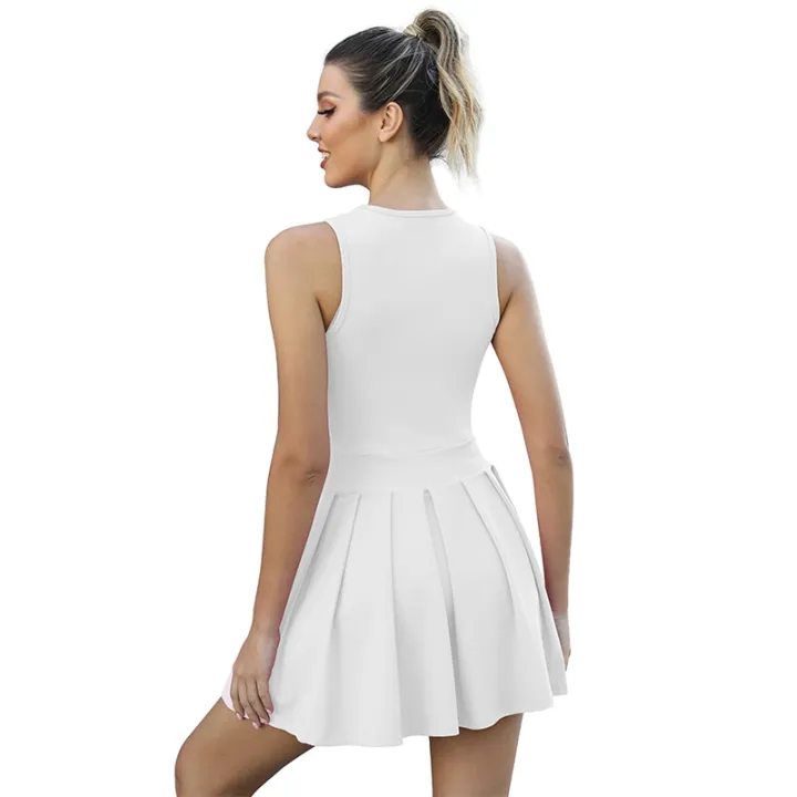CUGOAO%20New%20Women%20Solid%20Tennis%20Dress%20Suit%20with%20Short%20Sleeveless%20Golf%20Badminton%20Sports%20Dresses%20Female%20Gym%20Fitness%20Sportswear%20-%20Image%202