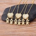 Son Daughter Heart Gold Color Cubic Zirconia Family Girl Boy Pendant Necklace Copper Chain Jewelry Mother's Day Gift.