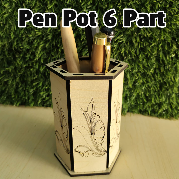 Wooden Laser Cutting Six part MDF Pen Pot