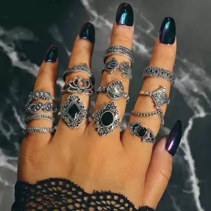 15%20Pcs/Set%20Bohemian%20Retro%20Crystal%20Flower%20Leaves%20Hollow%20Lotus%20Gem%20Silver%20Ring%20Set%20-%20Ring%20For%20Girls%20-%20Image%204