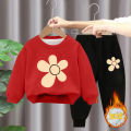 Girls Sweatshirt Set 2023 New Fleece Winter Style Girls Foreign Tops Children's Clothes Baby Pants Autumn and Winter. 