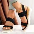 Stretch Fabric Knitted Wedge Sandals Women Back Elastic Band Platform Sandles Woman Super Size Summer Thick Sole Beach Sandalias.