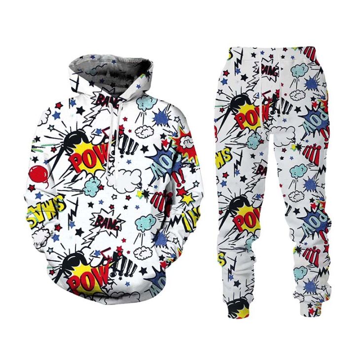 New Hip Hop 3D Cartoon Printed Tracksuit Set Man Woman Hoodie+Pants 2pcs Sets Fashion Sportwear Spring Autumn Pullover Clothing