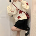 Embroidered Little Flower Pullover Sweater for Female Students Autumn and Winter New Korean Style Contrast Color Idle Style Loose Outer Wear Sweater. 