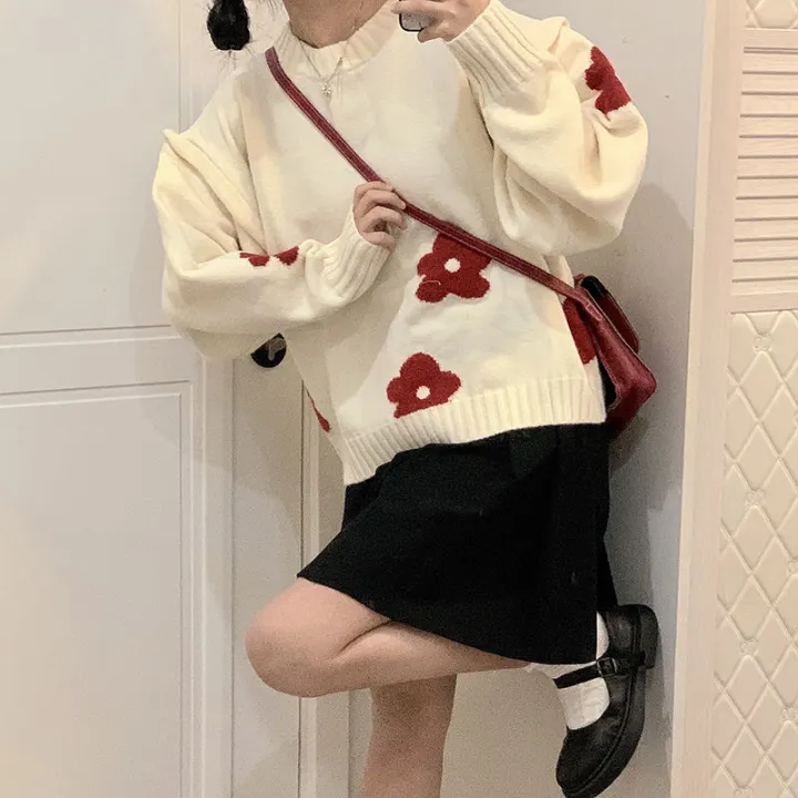 Embroidered%20Little%20Flower%20Pullover%20Sweater%20for%20Female%20Students%20Autumn%20and%20Winter%20New%20Korean%20Style%20Contrast%20Color%20Idle%20Style%20Loose%20Outer%20Wear%20Sweater%20-%20Image%202