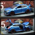 1/32 Honda Civic Type R Toy Car For Children Diecast Miniature Model Pull Back Doors Openable Sound Light Collection Gift Boys MuXiaRe.
