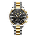 OLEVS 2870 Silver And Golden Two-tone Stainless Steel Chronograph Watch For Men - Black & Golden. 