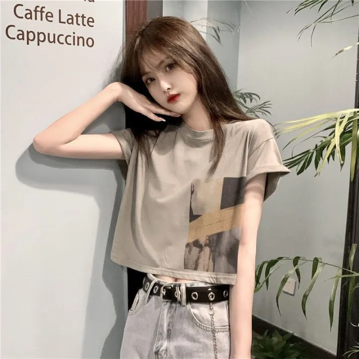 Short%20Sleeve%20T%20Women's%20T-shirt%20Short%20Korean%20Style%20Summer%20New%20Scheming%20Navel%20ins%20Tide%20-%20Image%205