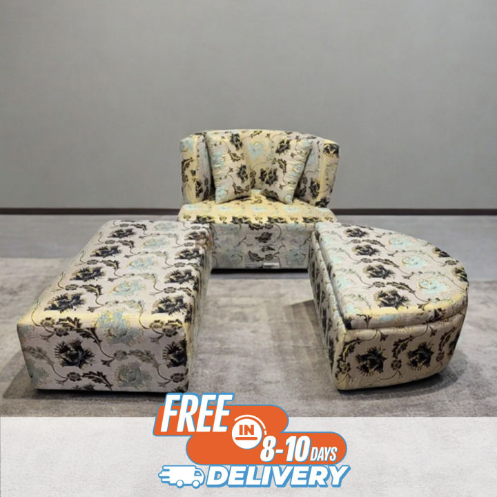 Florobella Floral Storage Divan Sofa With Ottoman/ Living Room Sofa Set/ Floral Print Sofa/ Two Seater Armless Sofa With Extra Deep Seater - Sofa Set