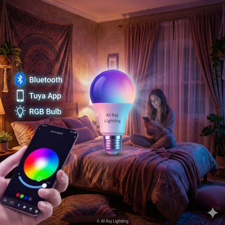 Smart%20LED%20Bulb%2010W%20RGB+CCT%20with%20App%20Control,%20Bluetooth/Tuya%20Compatible,%20Dimmable%20Home%20Lighting%20Al-Raj%20Lighting%20-%20Image%202