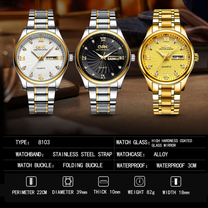 OPK%20Watch%20for%20Men%20Waterproof%20Sports%20%20Stainless%20Steel%20Casual%20Watch%20Quartz%20Movement%20Dual%20Calendar%20Display%20Fashion%20Handsome%20and%20Cool%20White/Gold/Black%20-%20Image%206