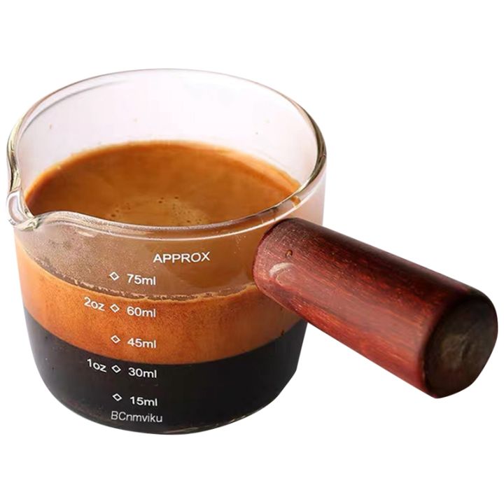 Glass%20Measuring%20Cup%20Espresso%20Shot%20Glass%2075ML%20Triple%20Pitcher%20Barista%20Single%20Spouts%20with%20Wood%20Handle%20-%20Image%202
