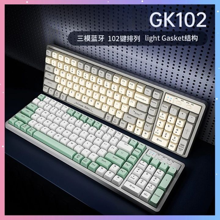 GK102 Mechanical Keyboard 3-mode 2.4G BT Type-c 102-key RGB Full Key ...