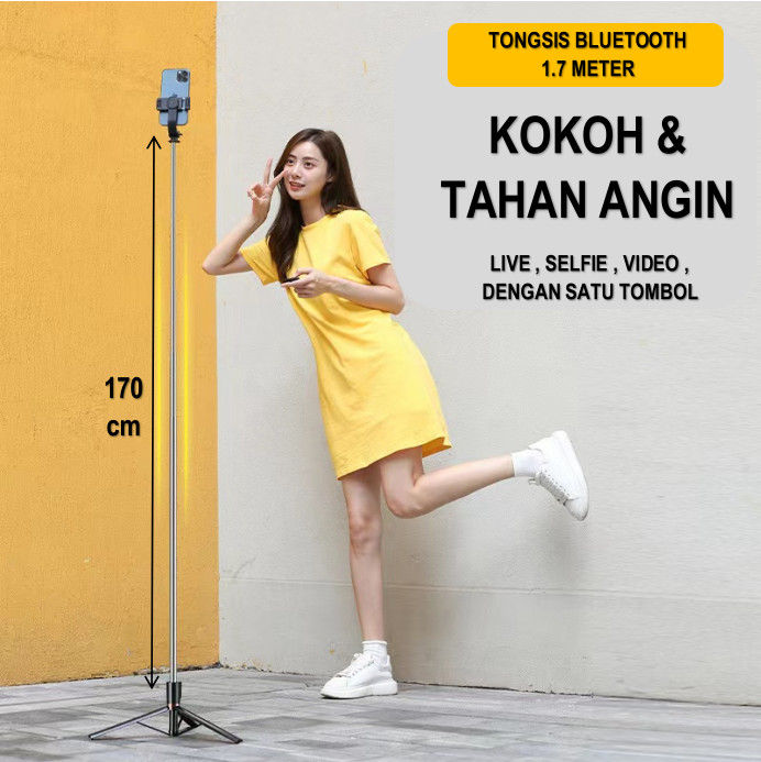 5.7 Feet Long 4 in 1 Selfie Stick Foldable Portable Wireless Selfie Stick with  Bluetooth Remote Control Shutter Camera Ringlight Camera Mount - Tripod