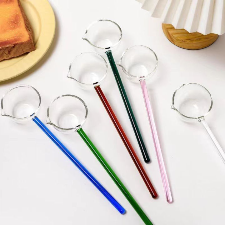 Borosilicate Glass Spoon With Long Handle Transparent Heat Resistant Sauce Soup Spoon With Spout Dessert Spoon Kitchen Bar Party