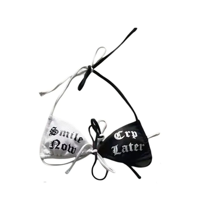 Women's%20Two-Piece%20Bikini,%20Patchwork%20Color%20Tie-Up%20Letter%20Pattern%20Bra%20+%20Printing%20Panties%20Split%20Swimsuit%20-%20Image%204