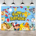 Happy Birthday Party Pokemon Backdrop Decoration Kids Boy Baby Shower Pikachu Anime Photography Background Banner Vinyl Poster.