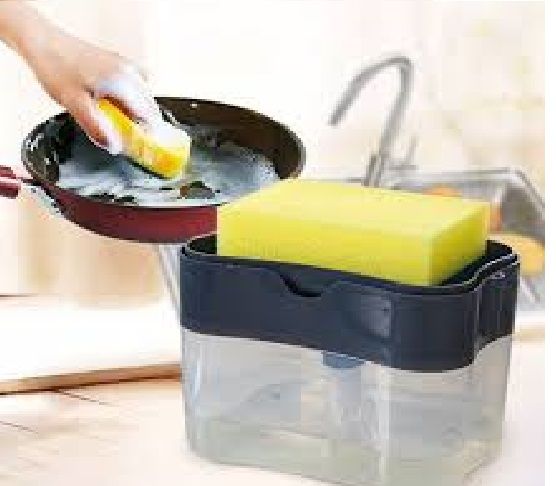 Kitchen Liquid Soap Pump / Dispenser Sponge Holder Press Countertop Rack With Sponge Holder / Kitchen Cleaner Tool / Dish Soap And Sponge / dish washer / Dish Cleaner / dish Liquid Pump