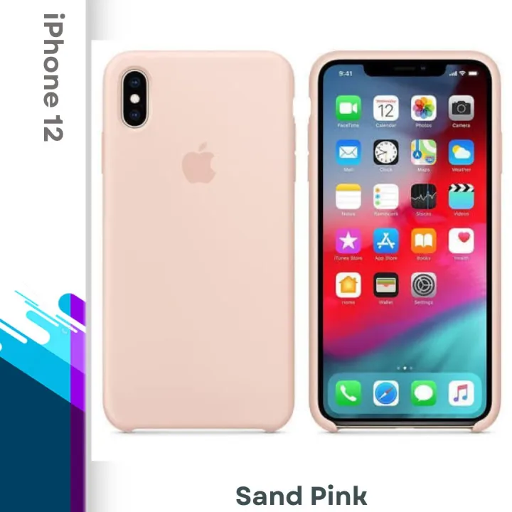 For iPhone 12 - USG Premium Liquid Silicon Phone Case for Apple Mobile Luxury Liquid Silicone Protection Back Cover Soft Case - Sand Pink